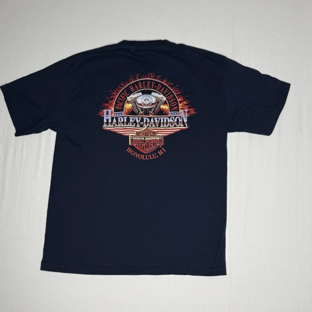 HARLEY‎ DAVIDSON T Shirt Black Mens Large Lightning Wings Y2K Pacific Honolulu